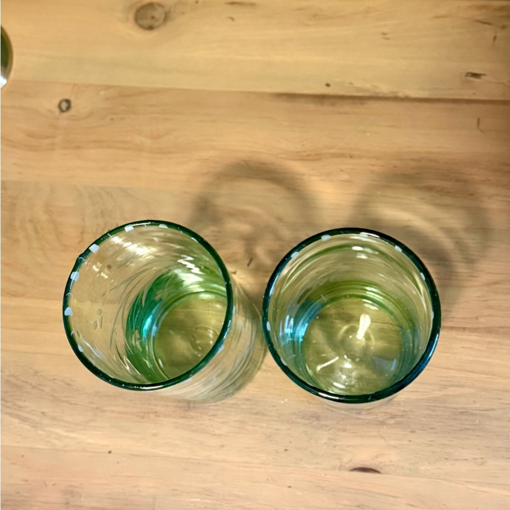Bobby Flay Green Highball | Etched Floral Glass | Set 2 - Picture 4 of 5